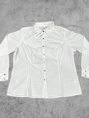 NY Collection Brand New White Studded Button-Up Blouse, Size XL Womens